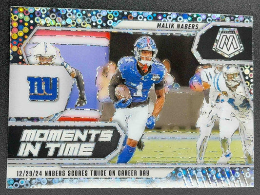 2025 Panini Mosaic Malik Nabers #12 Moments in Time No Huddle Silver Prizm