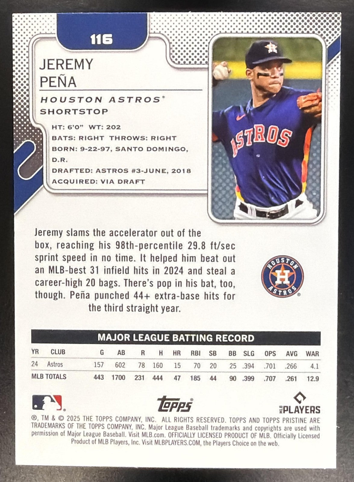 JEREMY PENA 2025 TOPPS PRISTINE #116 ASTROS
