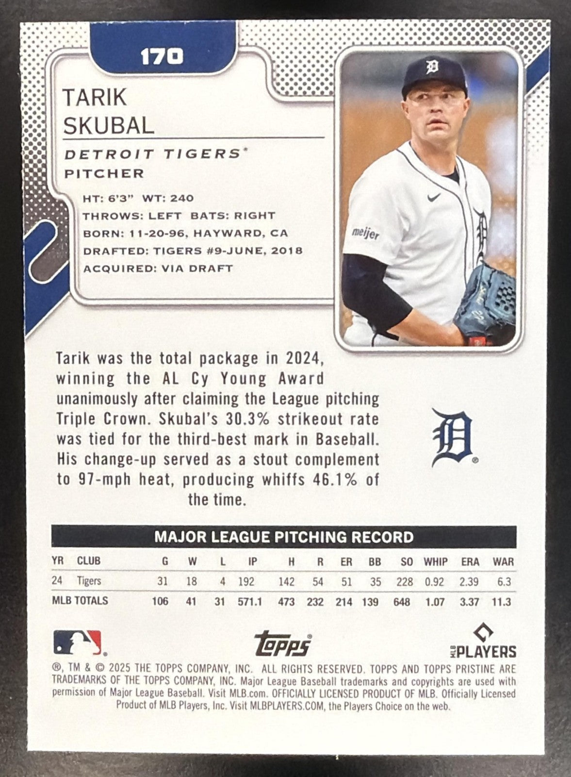 TARIK SKUBAL 2025 TOPPS PRISTINE #170 TIGERS