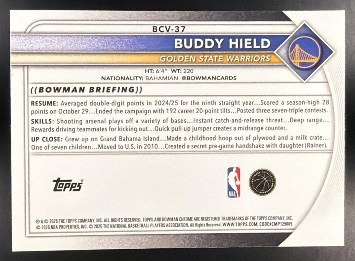 BUDDY HIELD 2025-26 BOWMAN #BCV-37 CHROME REPTILIAN REFRACTOR WARRIORS