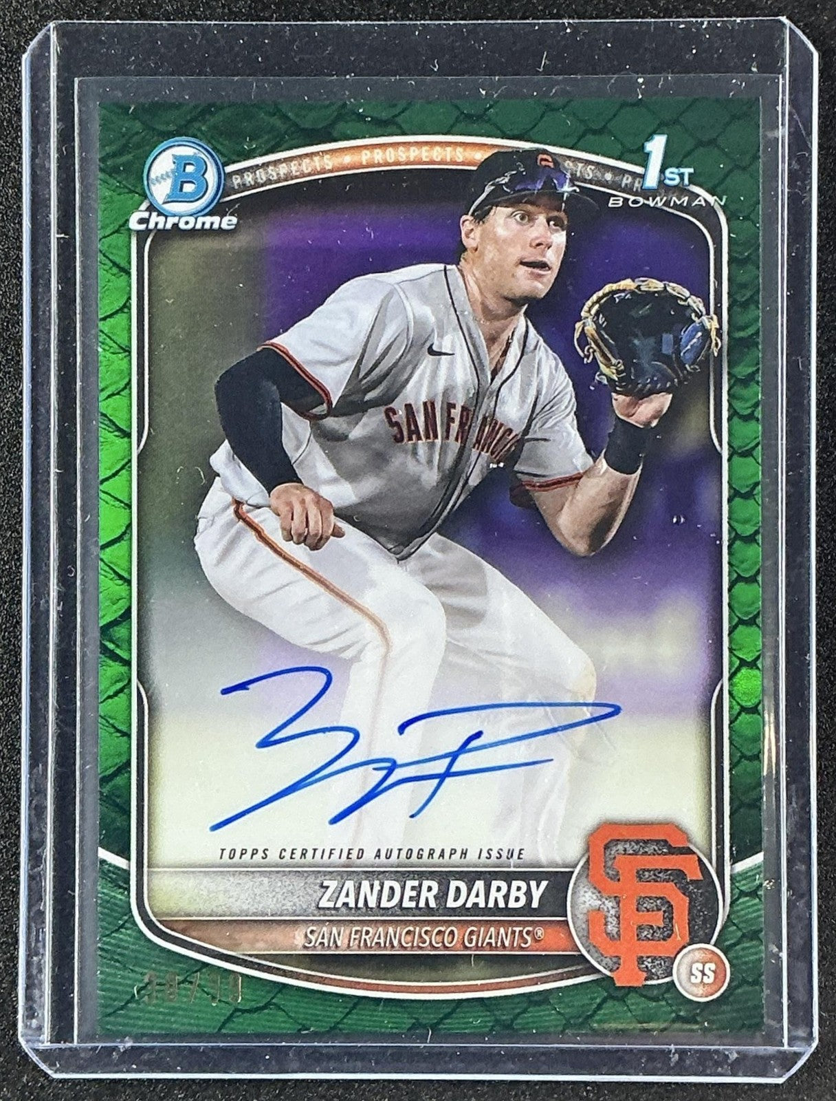 2025 Bowman Chrome Zander Darby Auto Reptilian Green Refractor /99 1st Prospect