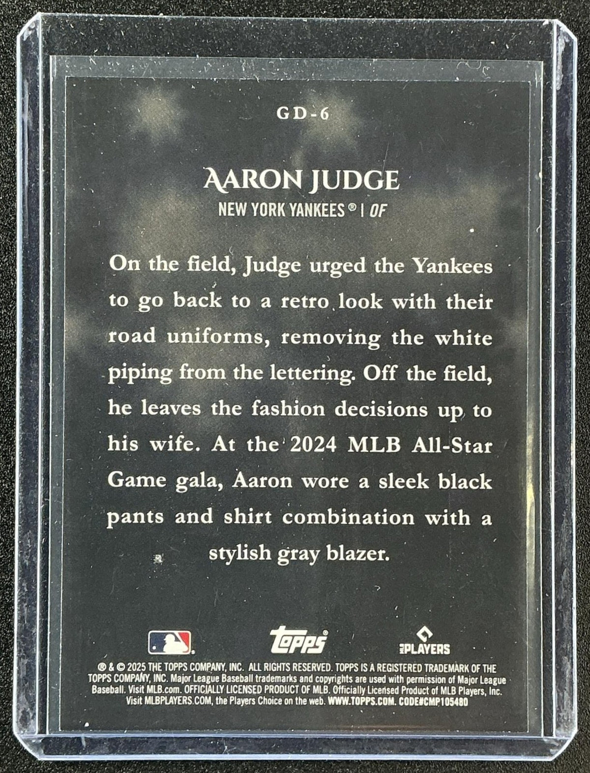 AARON JUDGE 2025 TOPPS #GD-6 GAMEDAY DRIP YANKEES