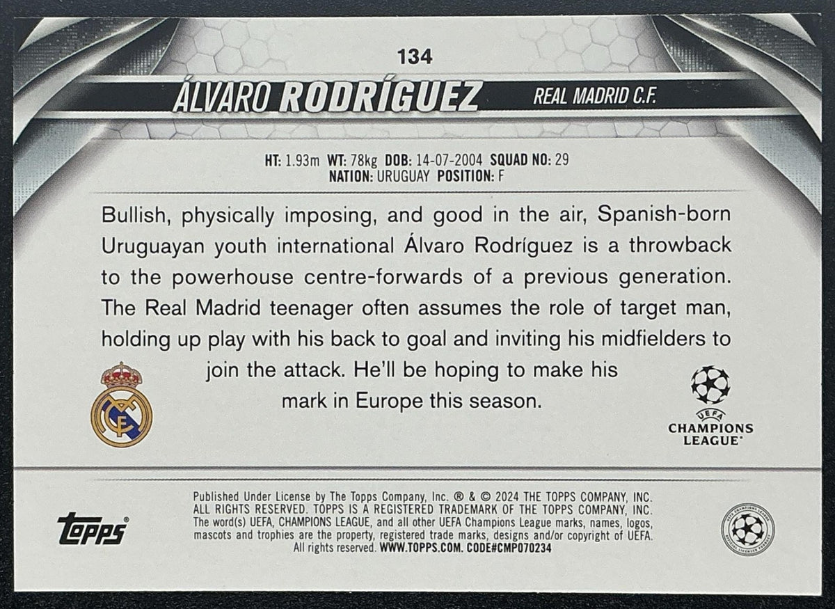 2023 Topps Chrome UEFA Club Competitions Alvaro Rodriguez #134 Pink