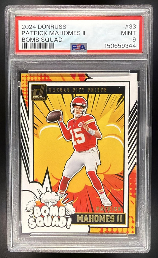 PATRICK MAHOMES II 2024 PANINI DONRUSS #33 BOMB SQUAD CHIEFS PSA 9