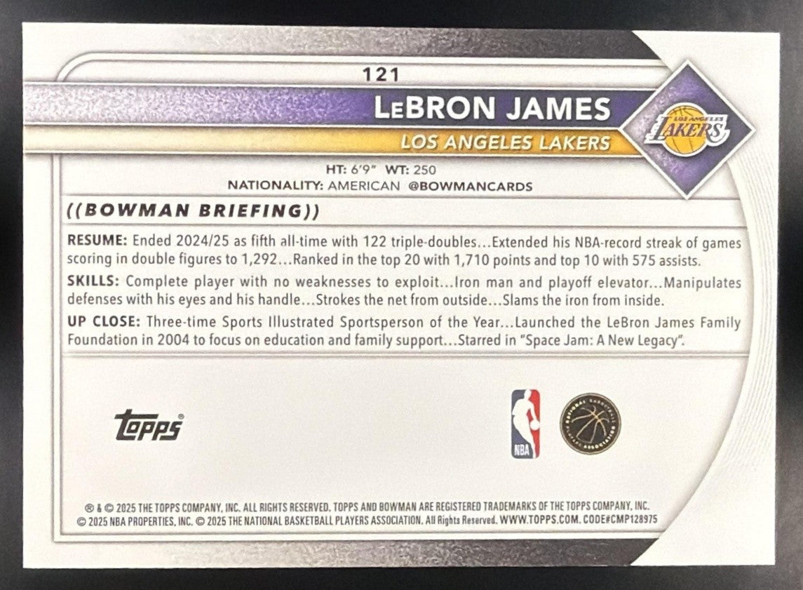 LEBRON JAMES 2025-26 BOWMAN #121 LAKERS
