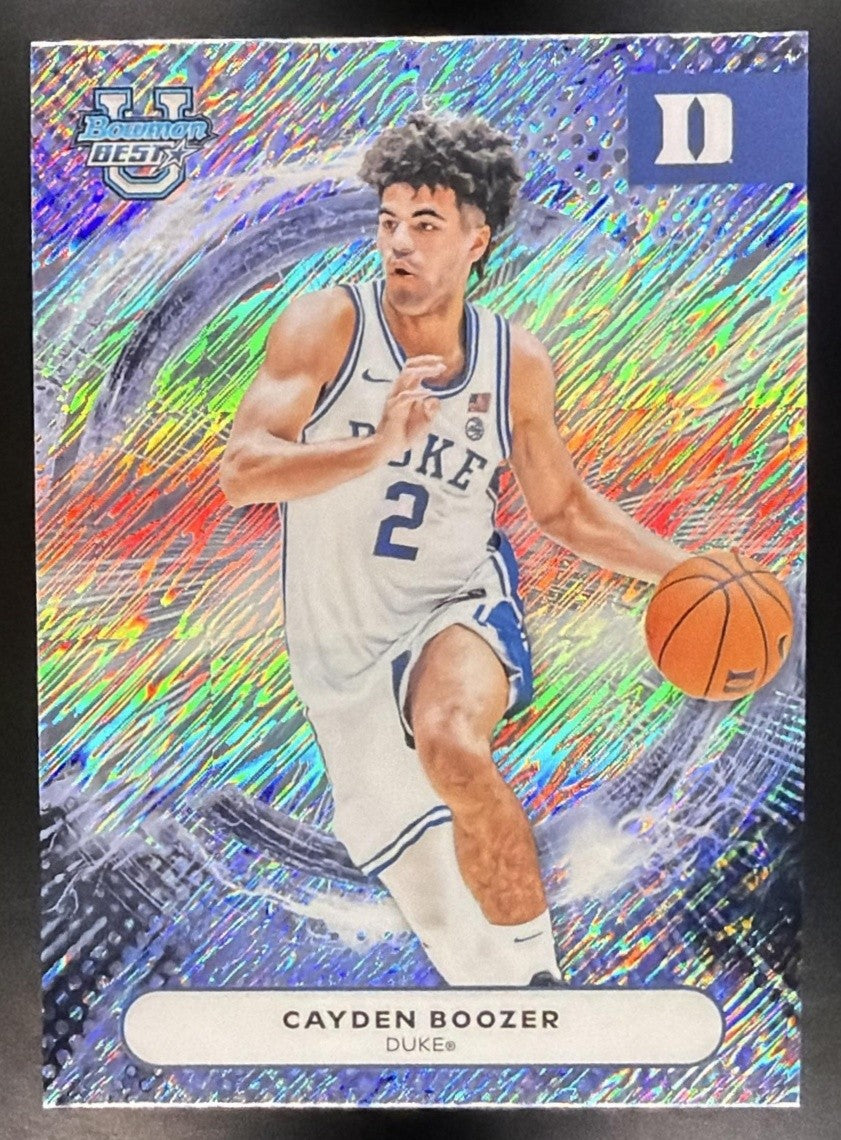CAYDEN BOOZER 2025-26 BOWMAN BEST UNIVERSITY #97 SHIMMER REFRACTOR BLUE DEVILS