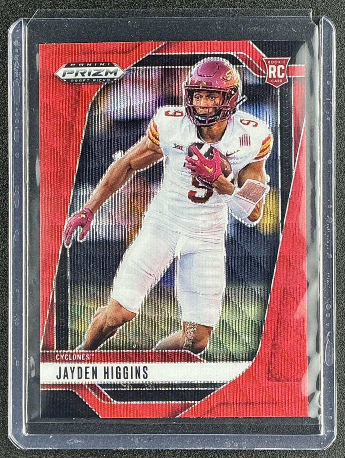 JAYDEN HIGGINS 2025 PANINI PRIZM DRAFT PICKS #40 RUBY WAVE RC CYCLONES