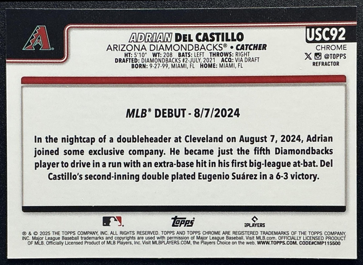 ADRIAN DEL CASTILLO 2025 TOPPS CHROME UPDATE #USC92 REFRACTOR RC DIAMONDBACKS