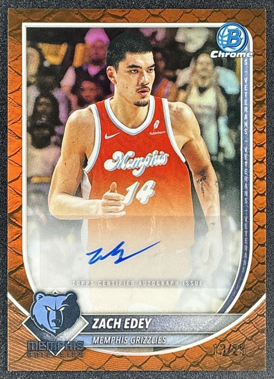 2025 Bowman Zach Edey #BCA-ZE Chrome Auto Reptilian Orange Refractor /25
