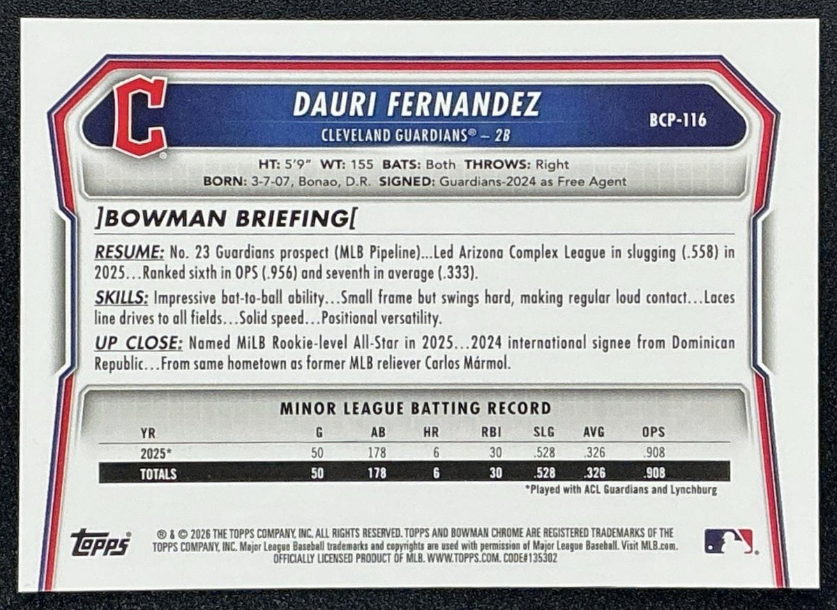 2026 Bowman Dauri Fernandez #BCP-116 Chrome Reptilian Refractor 1st Prospect