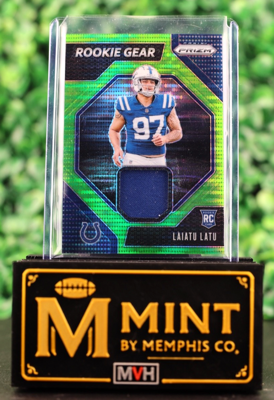 LAIATU LATU  2024 PRIZM ROOKIE GEAR #RG-LLU NEON GREEN PULSAR PATCH RC COLTS