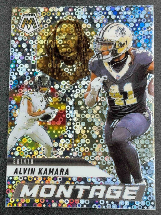 ALVIN KAMARA 2025 PANINI MOSAIC #13 MONTAGE NO HUDDLE SILVER PRIZM SAINTS