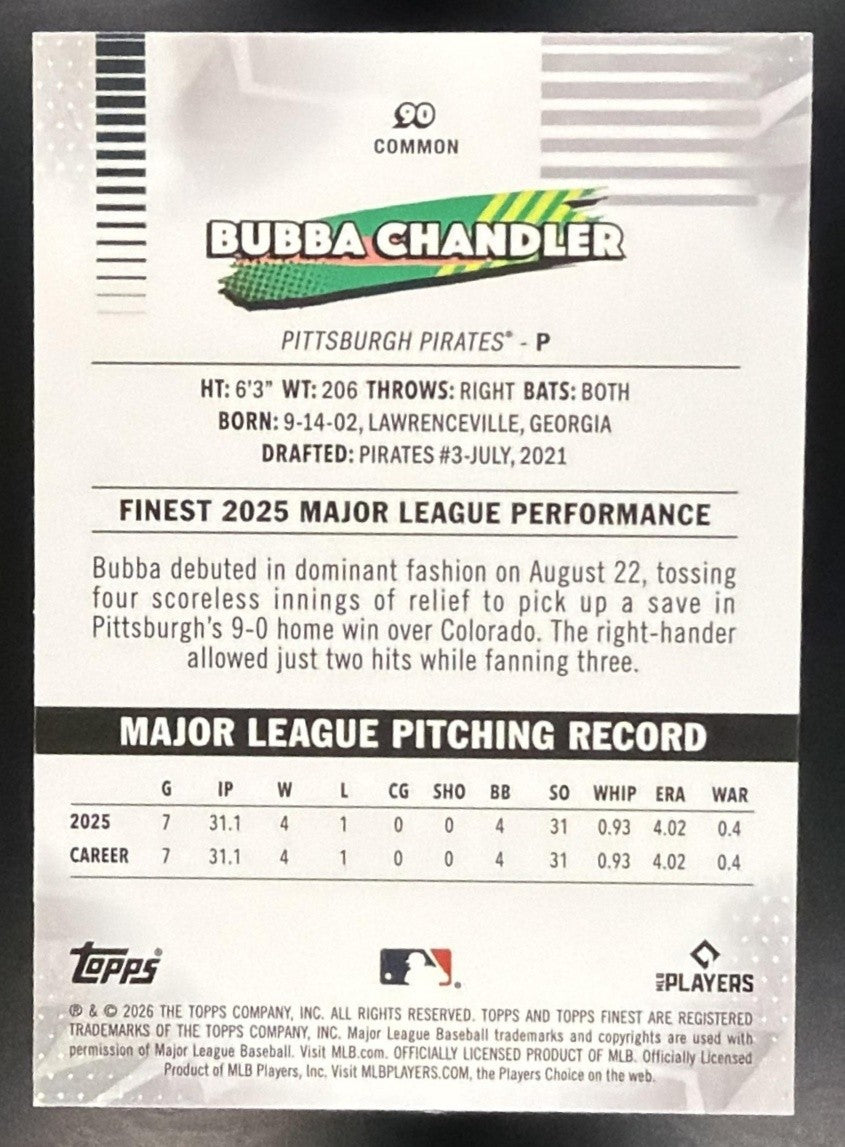 BUBBA CHANDLER 2026 TOPPS FINEST #90 RC PIRATES