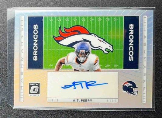 A.T. PERRY 2025 PANINI DONRUSS OPTIC #HM-AP HASH MARK AUTO HOLO PRIZM BRONCOS