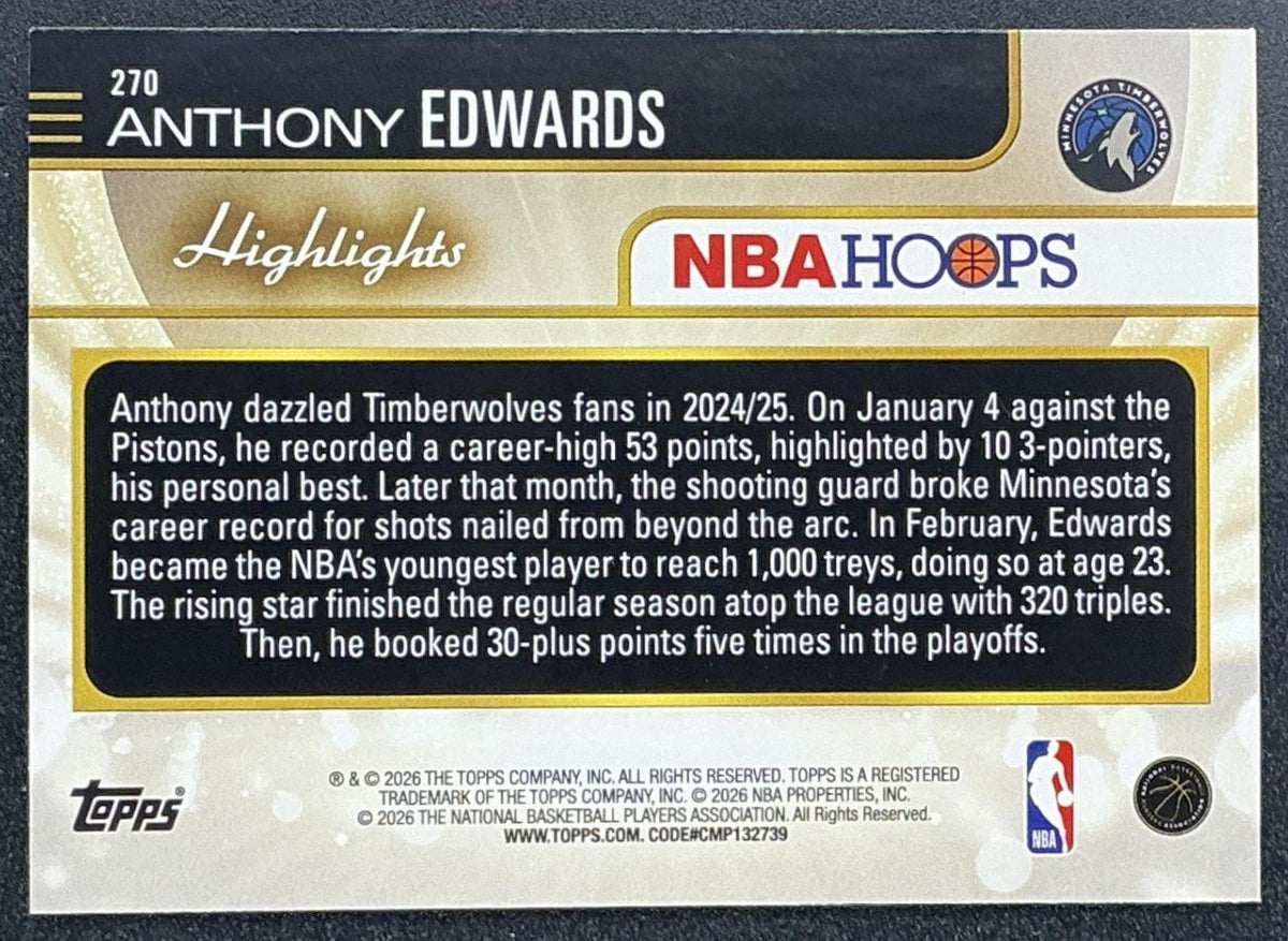 2025 Topps Hoops Anthony Edwards #270 Rainbow Foil Season Highlight