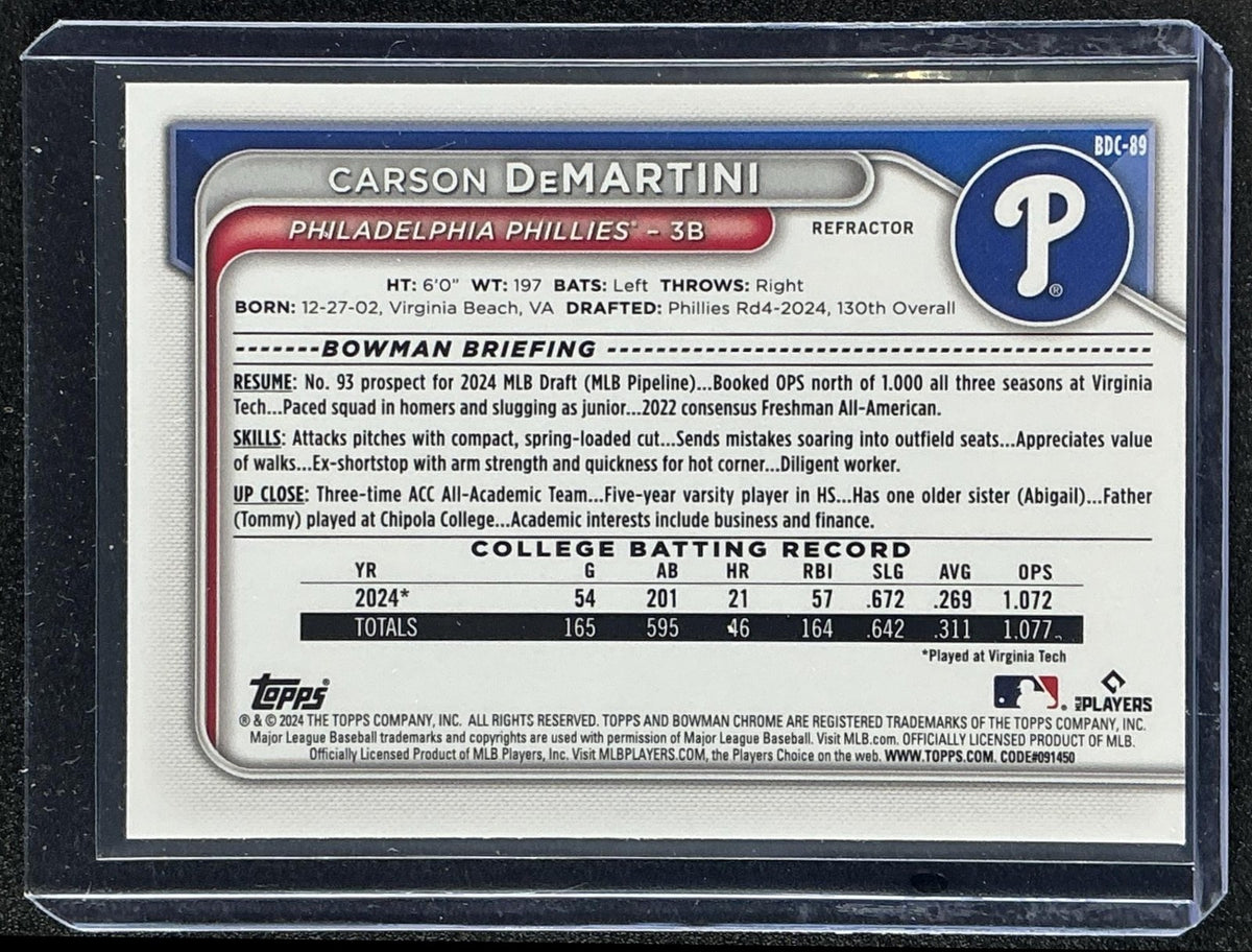 2024 Bowman Draft Carson DeMartini #BDC-89 Chrome Refractor 1st Prospect