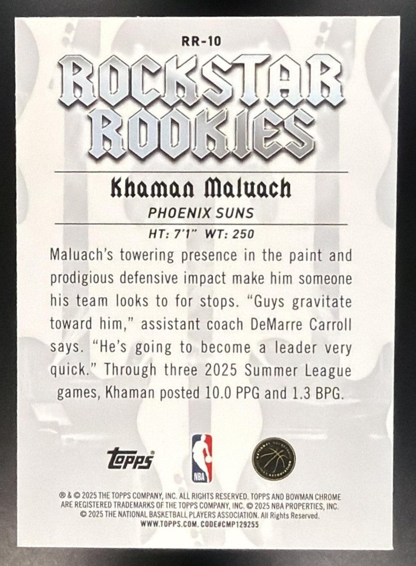KHAMAN MALUACH 2025-26 BOWMAN #RR-10 CHROME ROCKSTAR ROOKIES RC SUNS