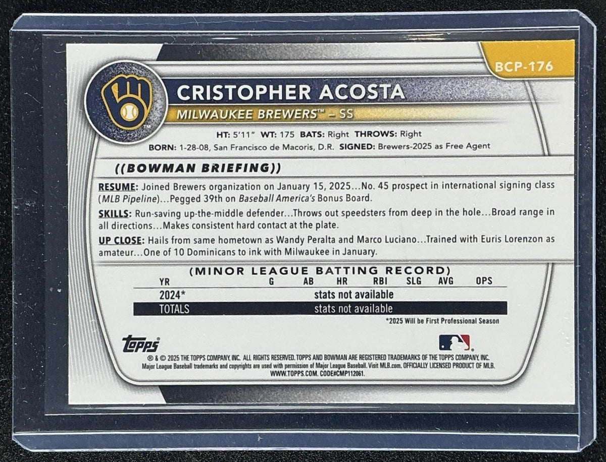 2025 Bowman Chrome Cristopher Acosta #BCP-176 Mini Diamond Refractor 1st