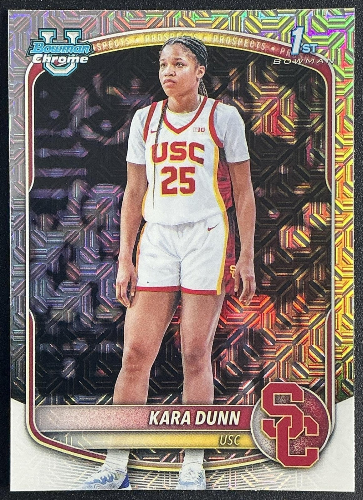KARA DUNN 2025-26 BOWMAN #BCP-71 CHROME MOJO REFRACTOR 1ST PROSPECT TROJANS