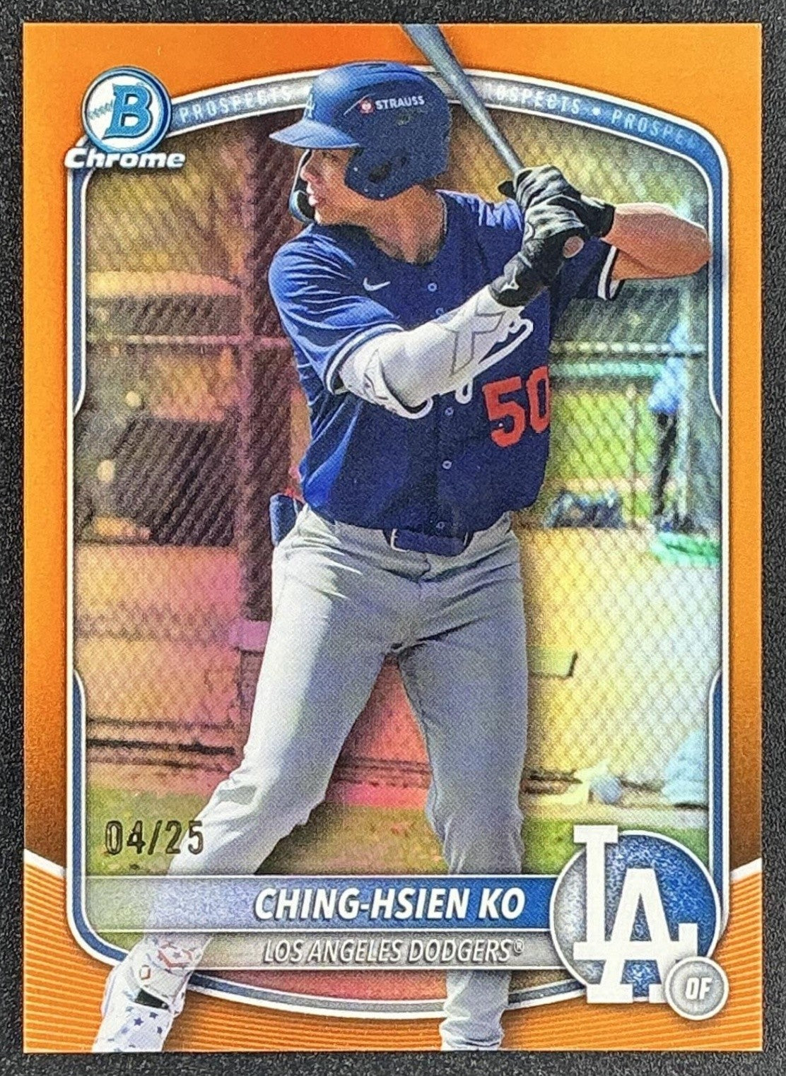 CHING-HSIEN KO 2025 BOWMAN DRAFT #BDC-165 CHROME ORANGE REFRACTOR 4/25 DODGERS