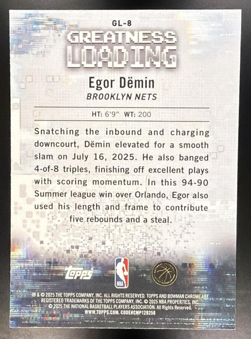 EGOR DEMIN 2025-26 BOWMAN #GL-8 CHROME GREATNESS LOADING RC NETS