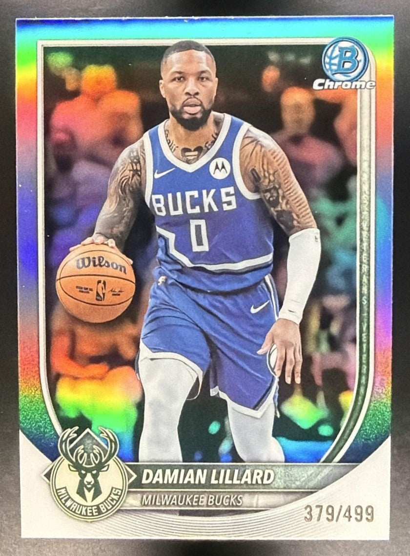 DAMIAN LILLARD 2025-26 BOWMAN #BCV-81 CHROME REFRACTOR 379/499 BUCKS