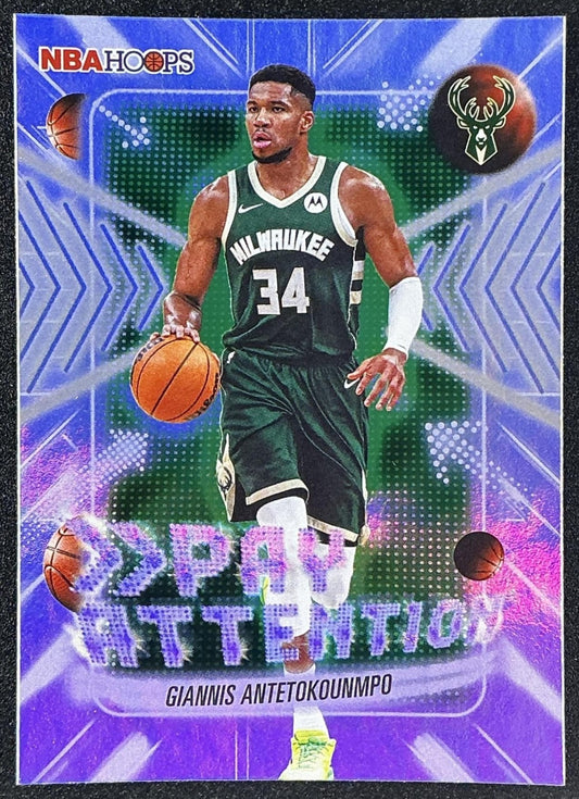 GIANNIS ANTETOKOUNMPO 2025-26 TOPPS HOOPS #PA-4 PAY ATTENTION RAINBOW FOIL BUCKS