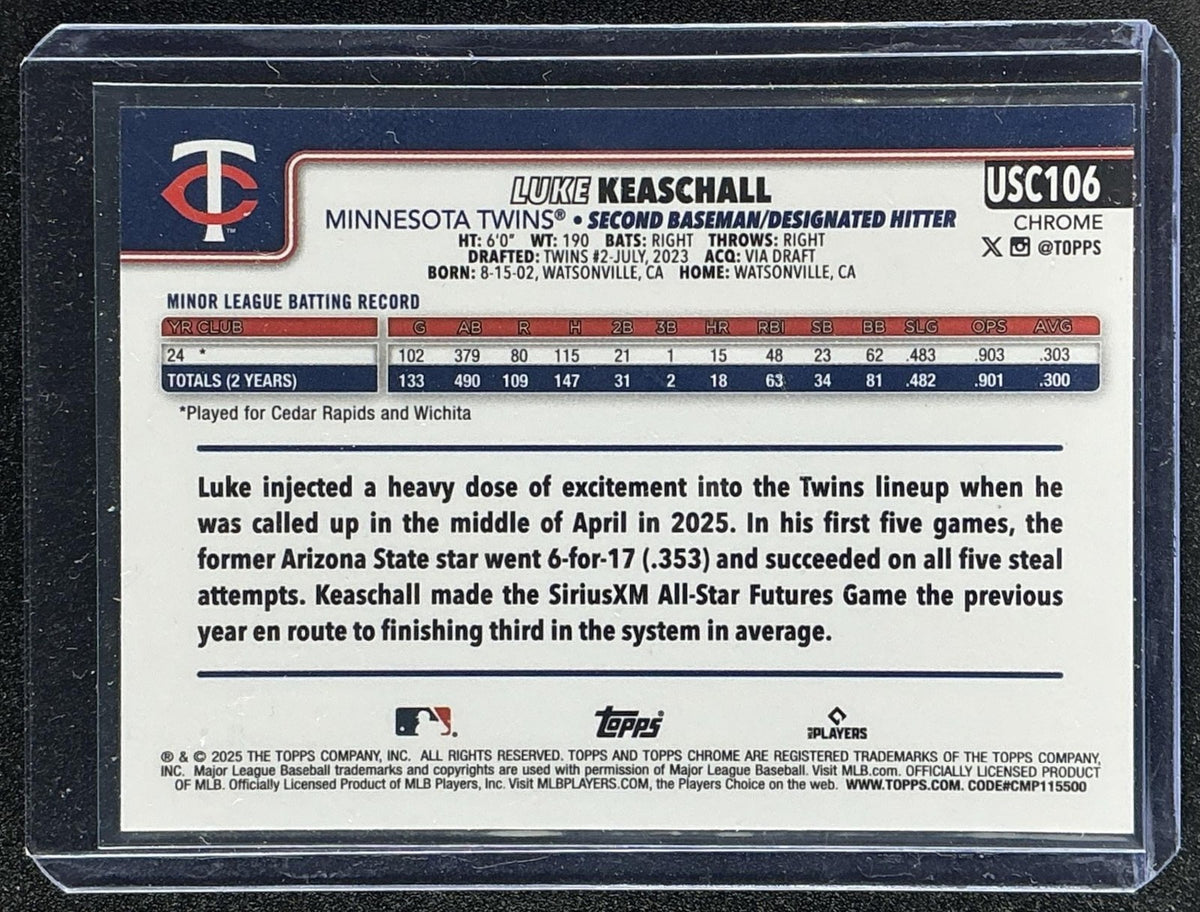 2025 Topps Chrome Update Luke Keaschall #USC106 Blue Wave Refractor /150 RC