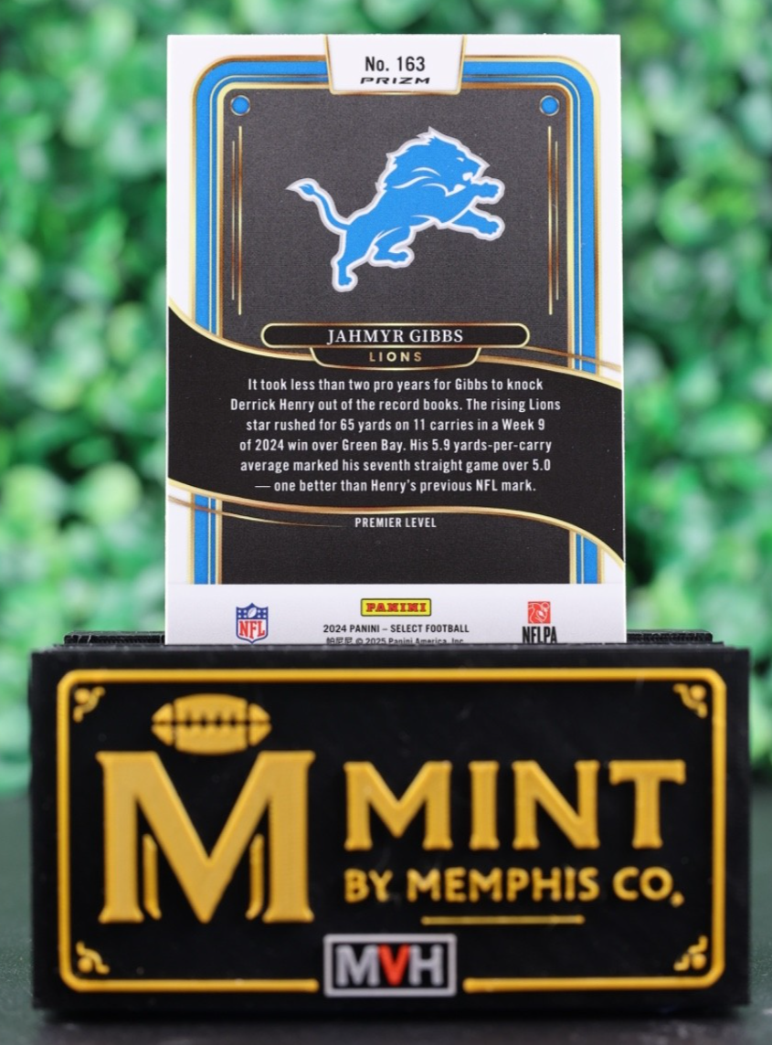JAHMYR GIBBS 2024 PANINI SELECT PREMIER LEVEL #163 SILVER PRIZM DIE-CUT LIONS