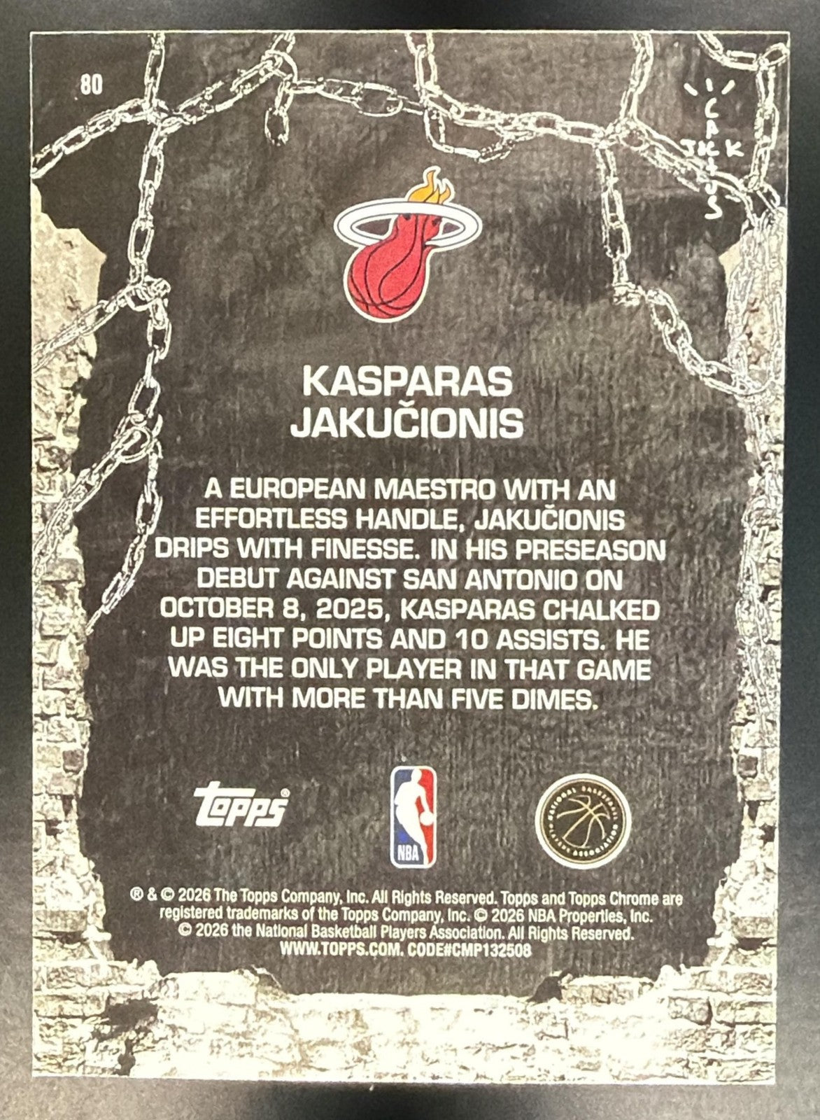 KASPARAS JAKUCIONIS 2025-26 TOPPS CHROME X CACTUS JACK #80 RC HEAT