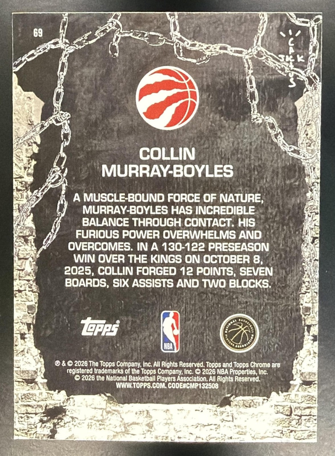 COLLIN MURRAY-BOYLES 2025-26 TOPPS CHROME X CACTUS JACK #69 RC RAPTORS