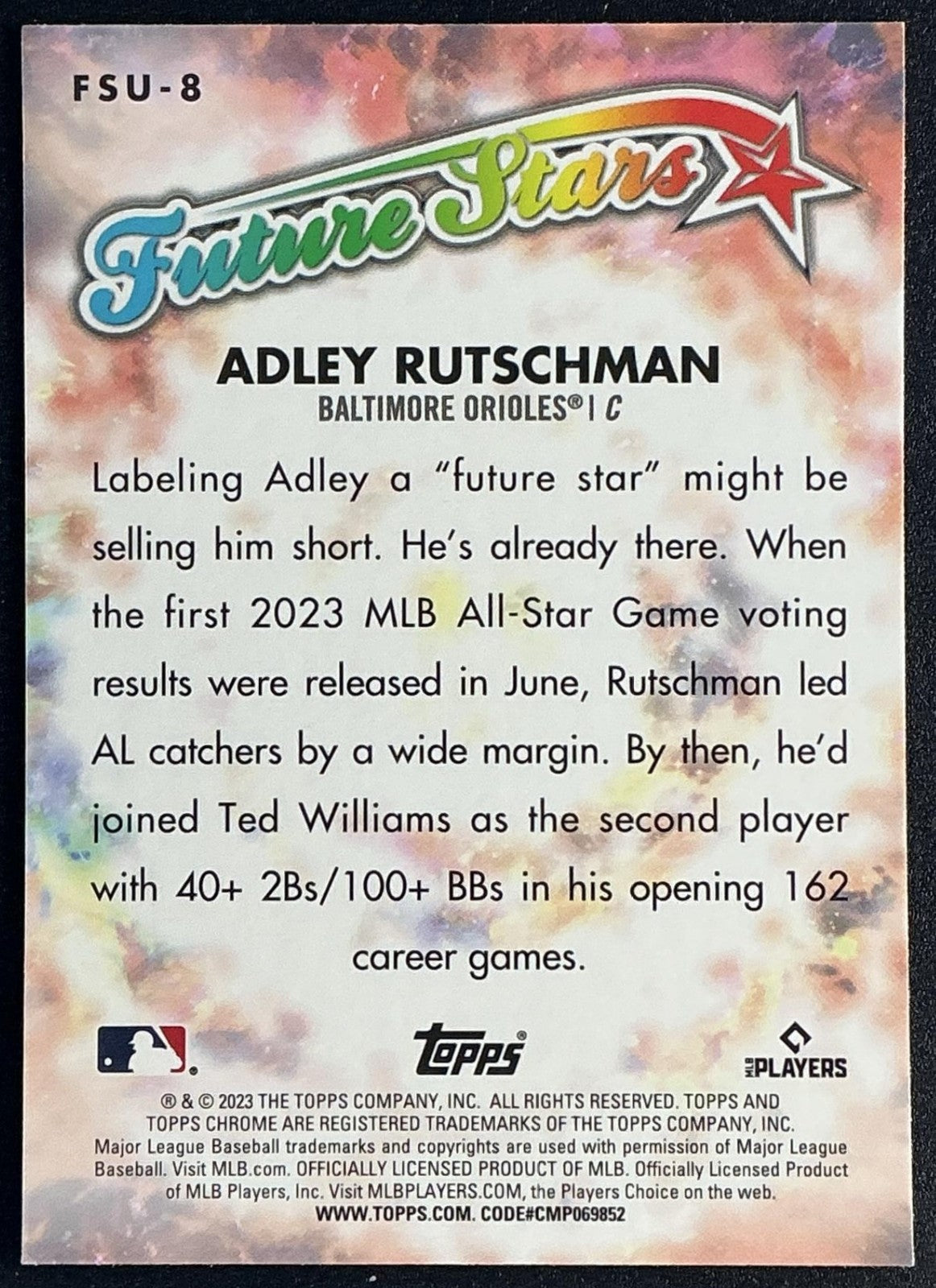 ADLEY RUTSCHMAN 2023 TOPPS CHROME UPDATE #FSU-8 FUTURE STARS RC ORIOLES