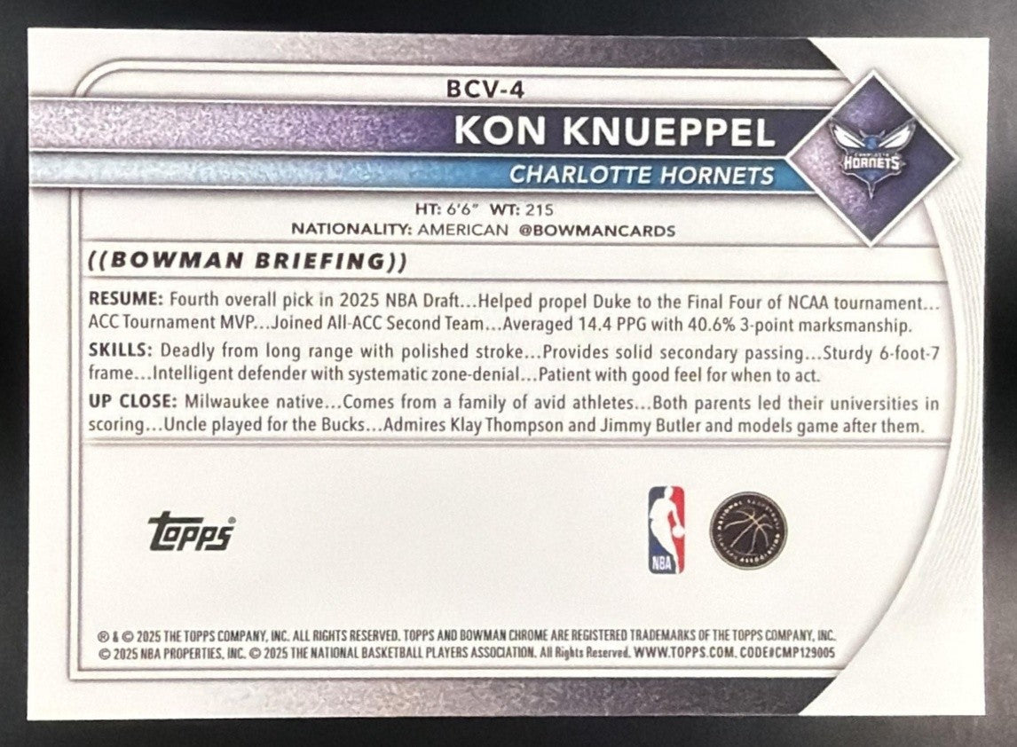 KON KNUEPPEL 2025-26 BOWMAN #BCV-4 CHROME RC HORNETS