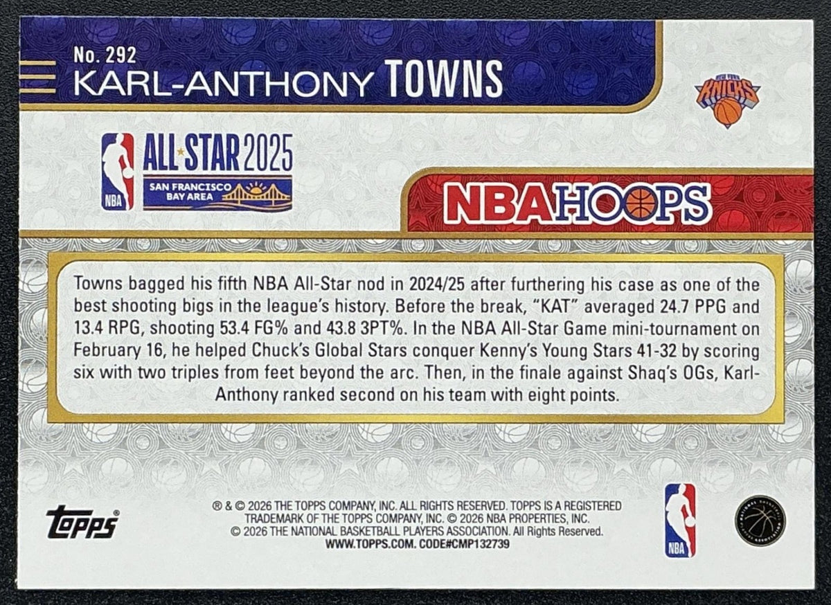 KARL-ANTHONY TOWNS 2025-26 TOPPS HOOPS #292 RAINBOW FOIL ALL-STAR KNICKS