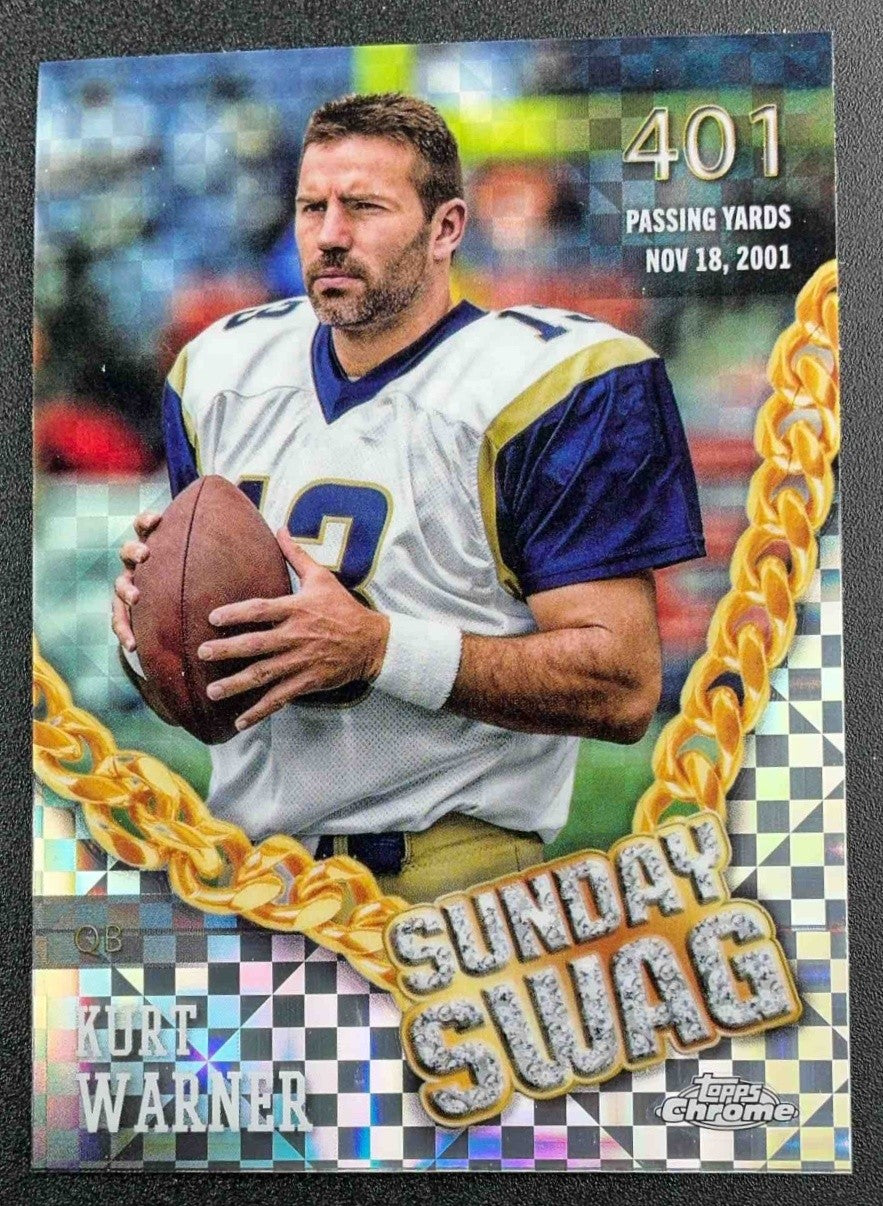 KURT WARNER 2024 TOPPS CHROME #SS-14 SUNDAY SWAG X-FRACTOR RAMS