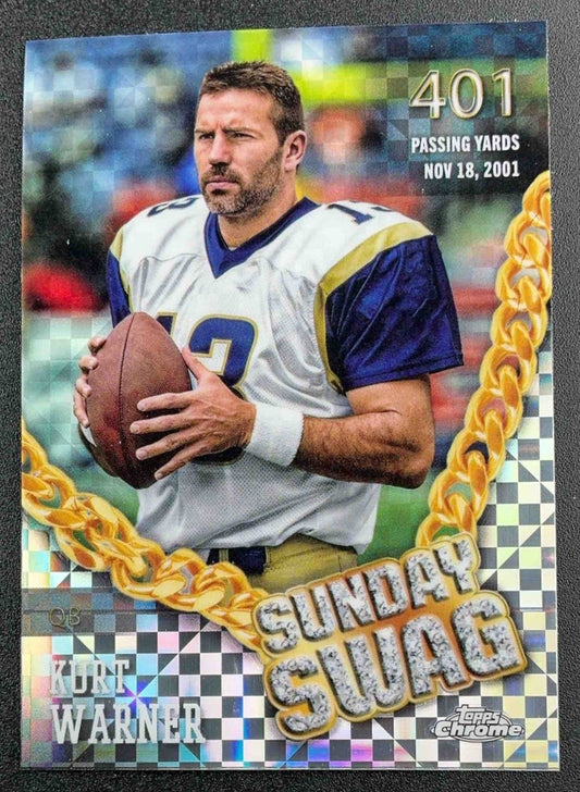 KURT WARNER 2024 TOPPS CHROME #SS-14 SUNDAY SWAG X-FRACTOR RAMS