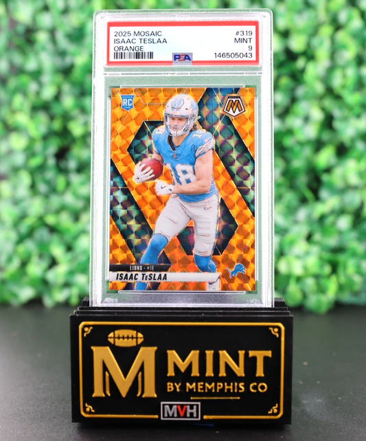 ISAAC TESLAA  2025 MOSAIC ROOKIE ORANGE /199 RC PSA 9 POP 1 NONE HIGHER LIONS