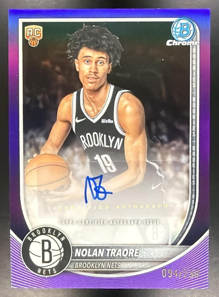 NOLAN TRAORE 2025-26 BOWMAN #BCA-NT CHROME AUTO PURPLE REFRACTOR 94/250 RC NETS