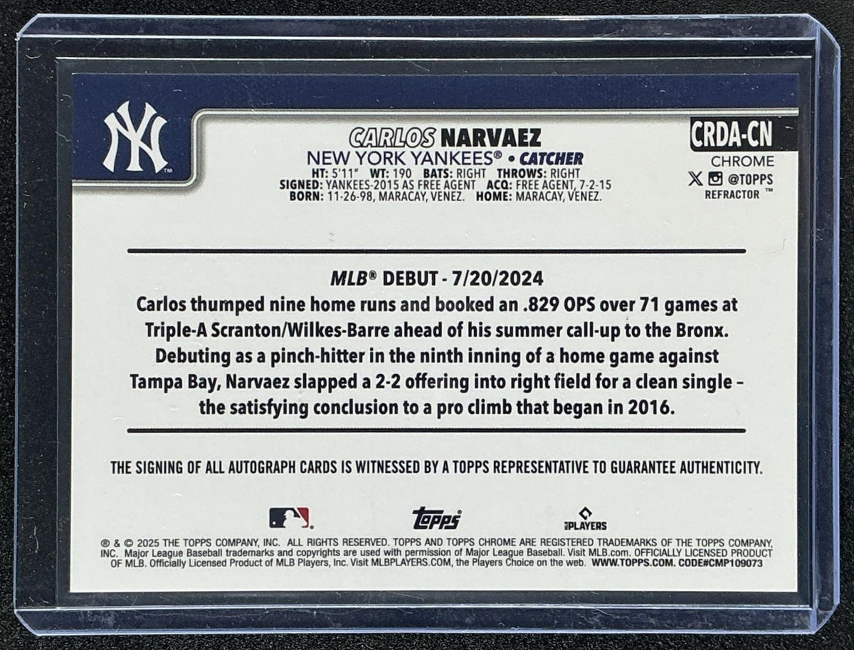 2025 Topps Chrome Update Carlos Narvaez Rookie Debut Auto Refractor /499 RC