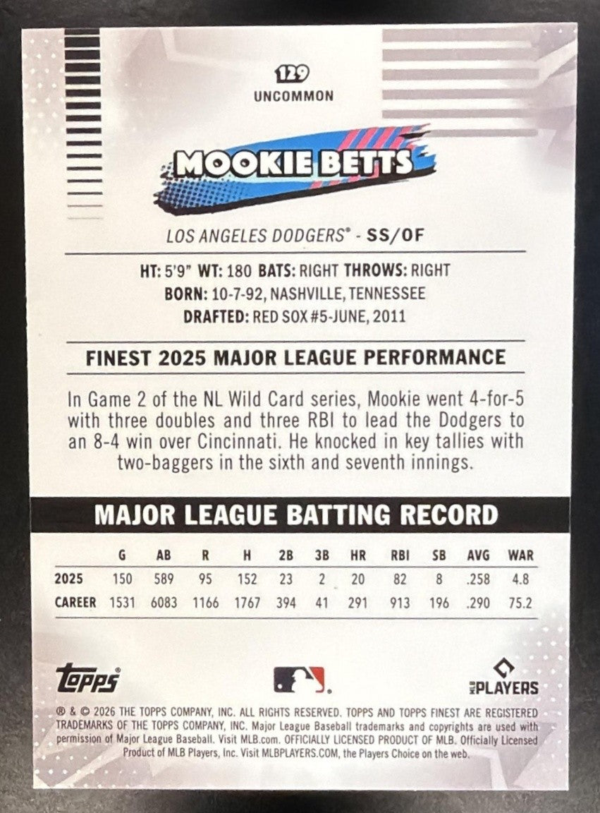 MOOKIE BETTS 2026 TOPPS FINEST #129 UNCOMMON DODGERS