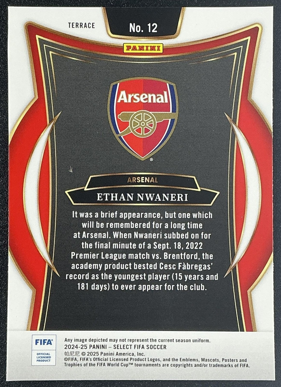 ETHAN NWANERI 2024-25 PANINI SELECT FIFA #12 TERRACE ARSENAL