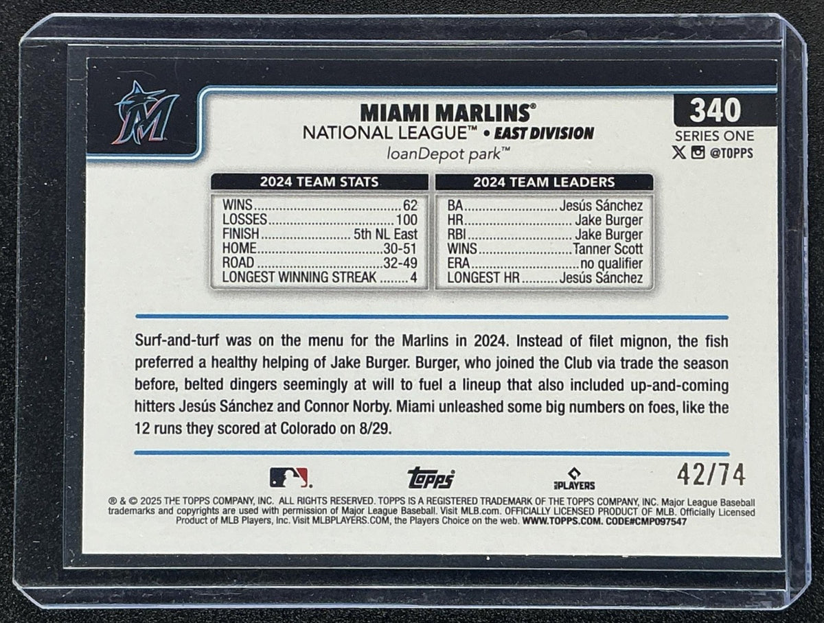 MIAMI MARLINS 2025 TOPPS #340 BLACK 42/74