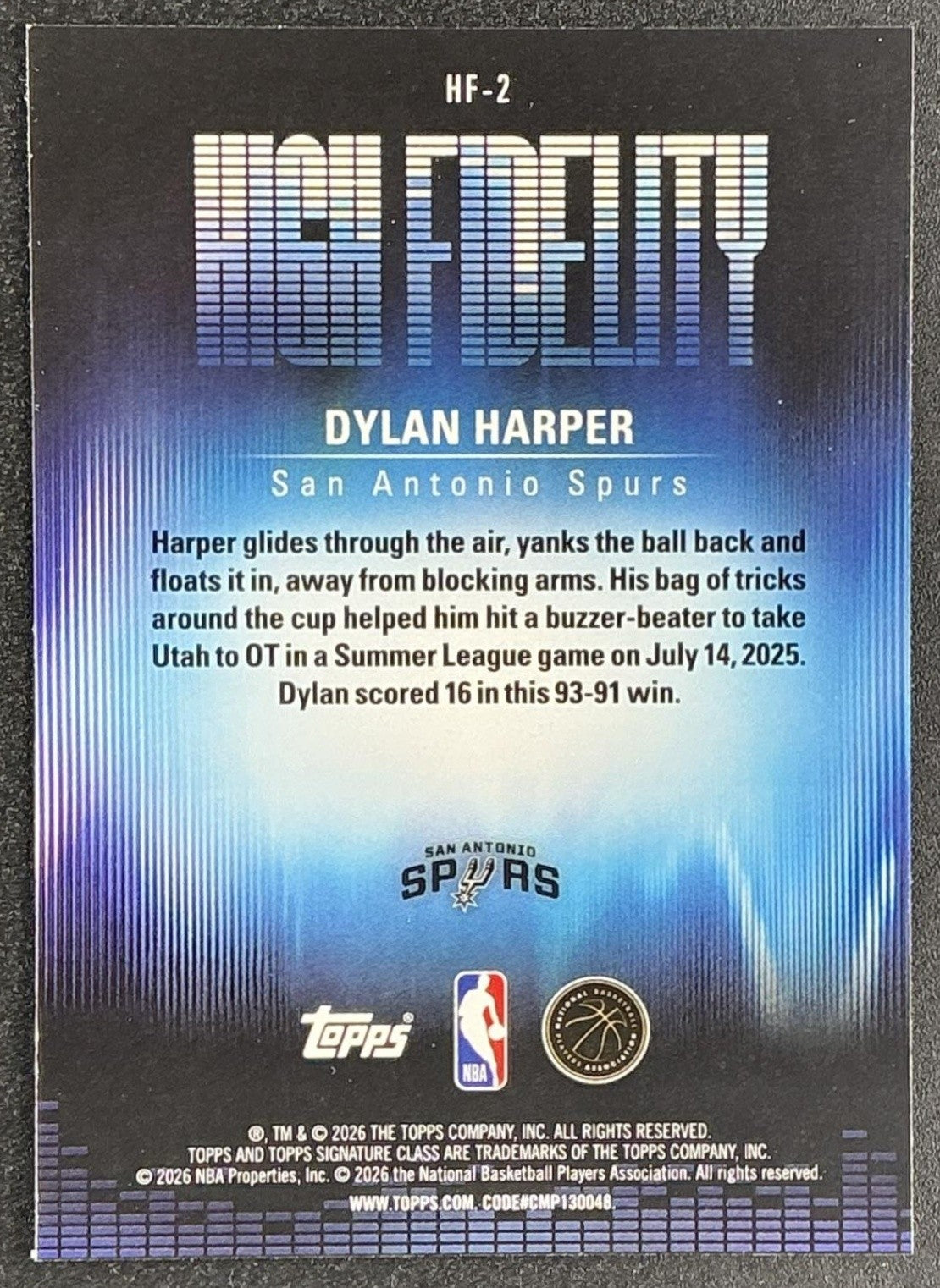 DYLAN HARPER 2025-26 TOPPS SIGNATURE CLASS #HF-2 HIGH FIDELITY RC SPURS