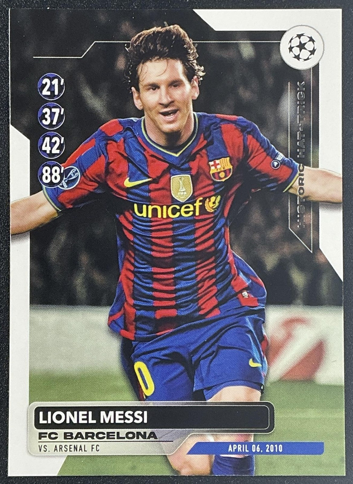 2023 Topps UEFA Club Competitions Lionel Messi #HH-10 Historic Hat Tricks