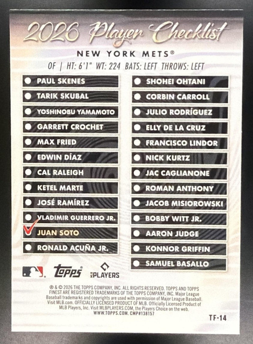 JUAN SOTO 2026 TOPPS FINEST #TF-14 TEAM METS