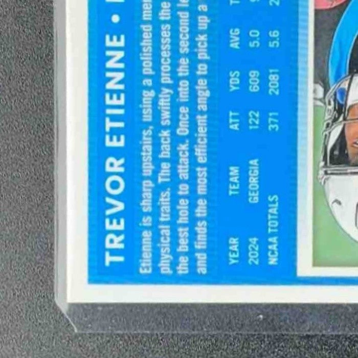 2025 Panini Donruss Optic Trevor Etienne #222 Rated Rookie Blue Hyper Prizm