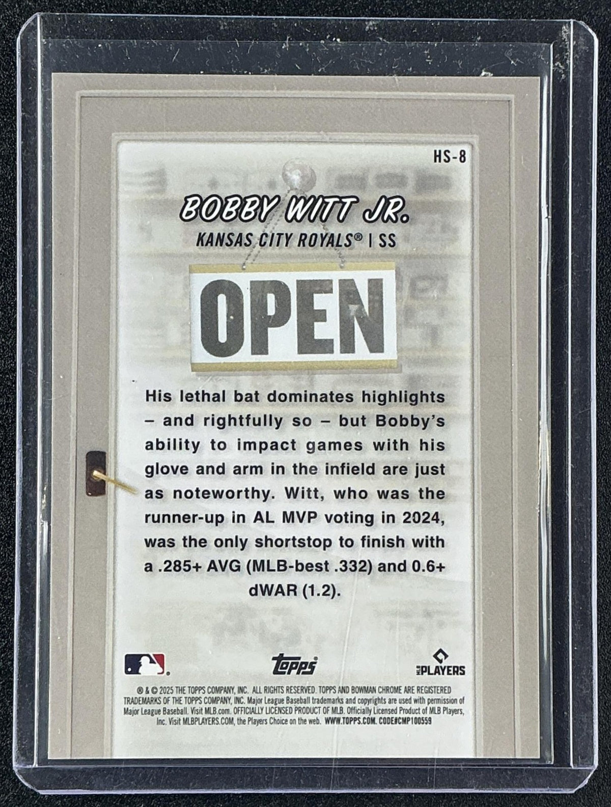 BOBBY WITT JR. 2025 BOWMAN #HS-8 HOBBY STARS CHROME ROYALS