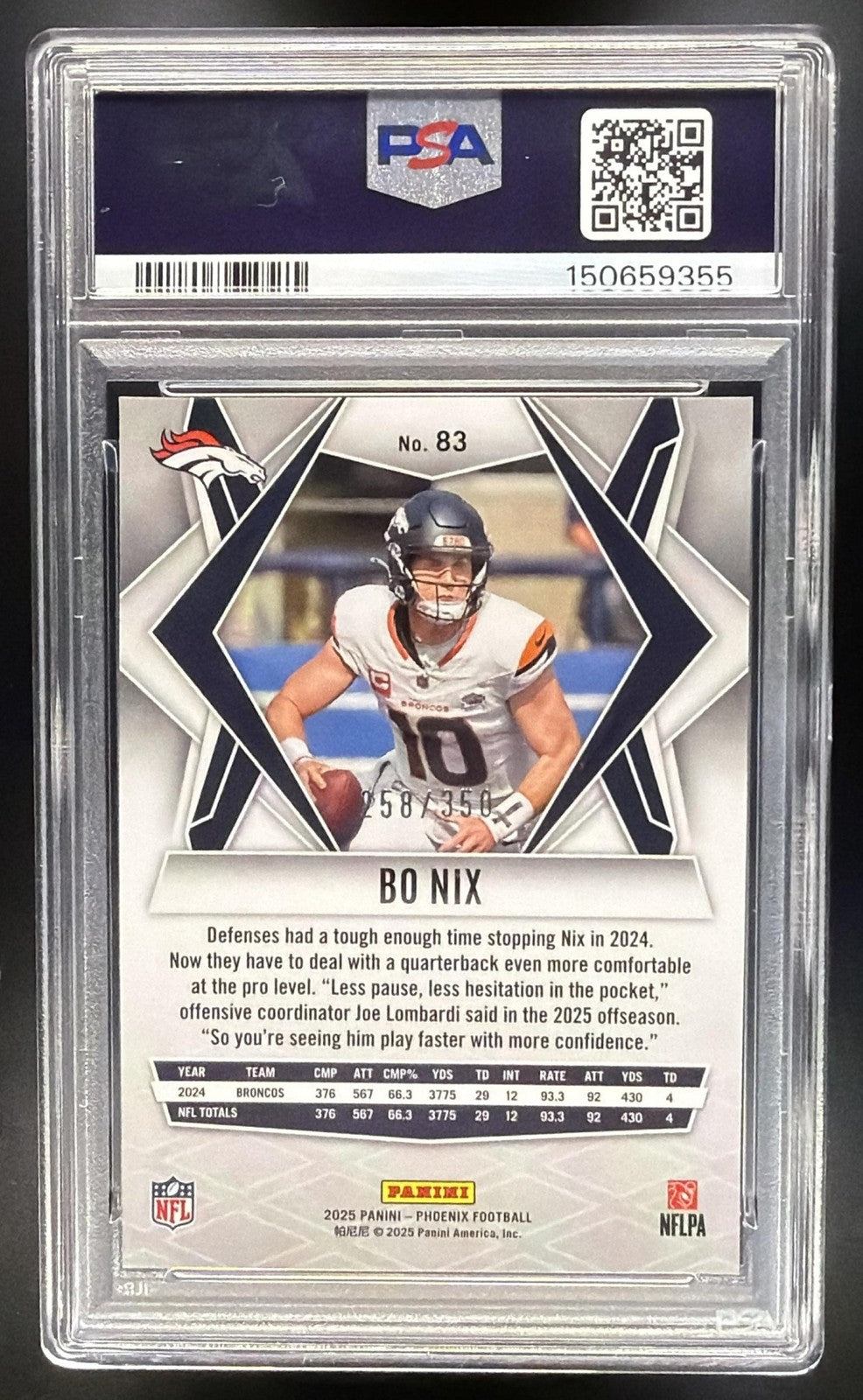 BO NIX 2025 PANINI PHOENIX #83 FIREBURST 258/350 BRONCOS PSA 9