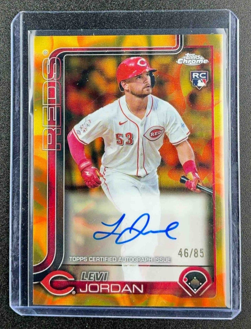 2025 Topps Chrome Levi Jordan Rookie Lava Lamp Auto Gold/Orange Refractor /85 RC