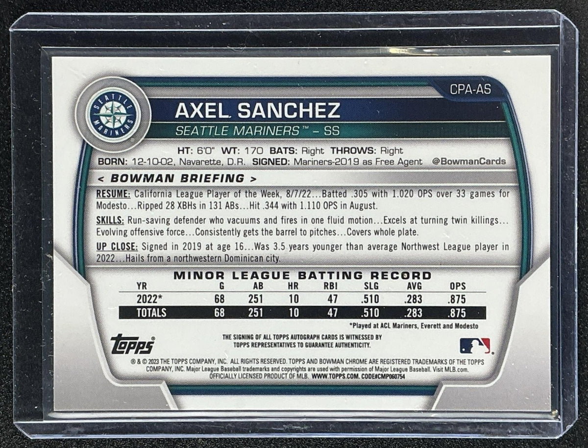 AXEL SANCHEZ 2023 BOWMAN CHROME #CPA-AS AUTO 1ST PROSPECT MARINERS